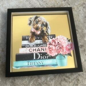 Oliver Gal Dachshund Shadow Box Fashion Tiffany Blue Book Office Floral Coco Dog